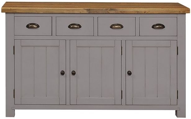 Cotswold Grey Painted Pine Medium Sideboard 149cm W With 3 Doors And 4 Drawers
