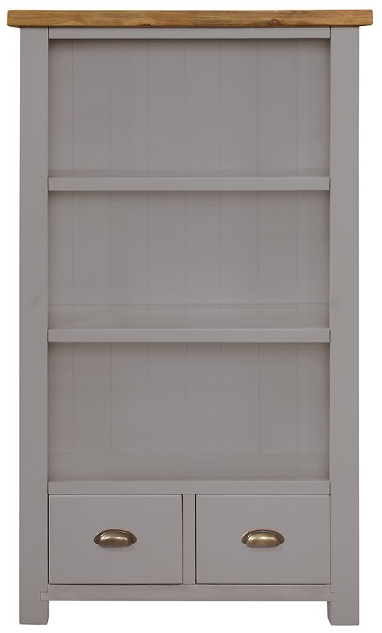 Cotswold Grey Painted Pine Bookcase 150cm H With 2 Storage Drawers