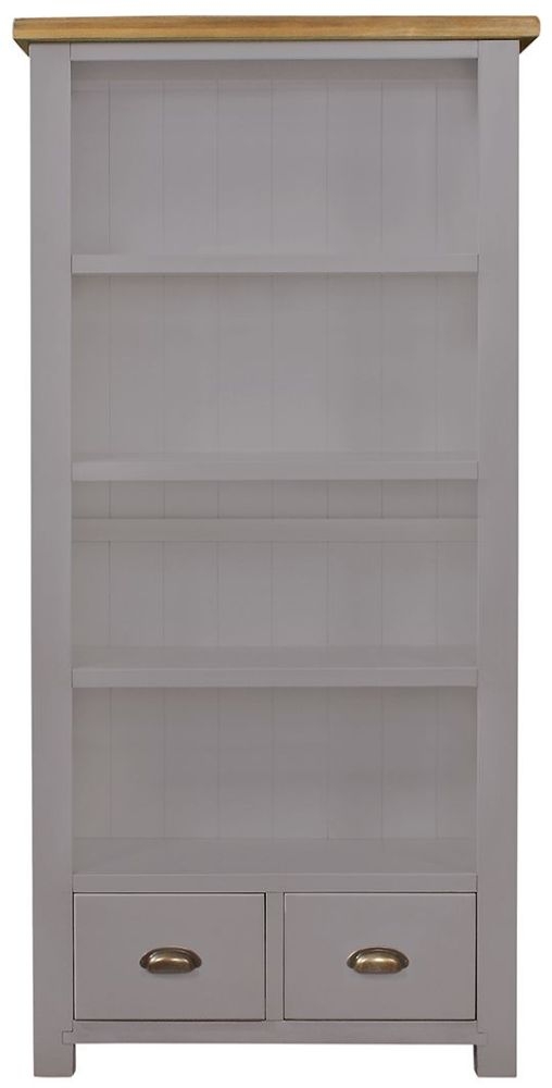 Cotswold Grey Painted Pine Large Bookcase Tall Bookshelf 180cm H With 2 Storage Drawers