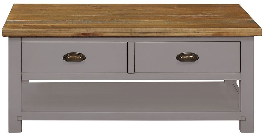 Cotswold Grey Painted Pine Coffee Table With 2 Drawers Storage