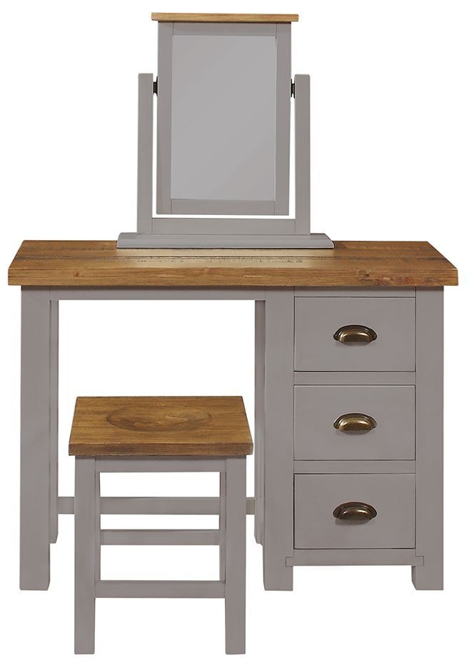 Cotswold Grey Painted Pine Dressing Table 3 Drawers Single Pedestal