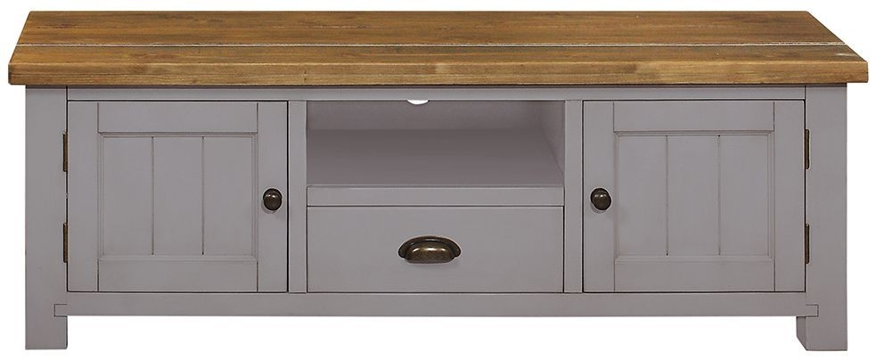 Cotswold Grey Painted Pine Large Tv Unit 146cm W With Storage For Television Upto 55in Plasma