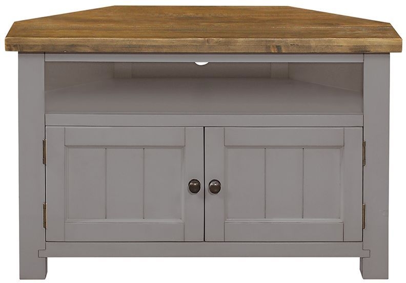 Cotswold Grey Painted Pine Corner Tv Unit 105cm W With Storage For Television Upto 32in Plasma