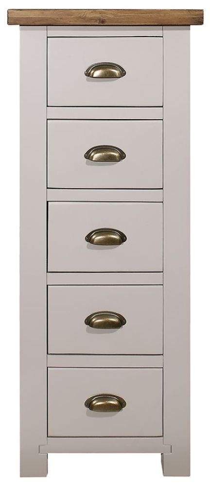 Cotswold Grey Painted Pine Narrow Chest 5 Drawers Wellington Style Tallboy