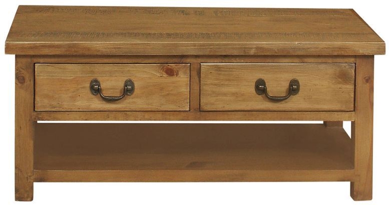 Cotswold Rustic Pine Coffee Table With 2 Drawers Storage