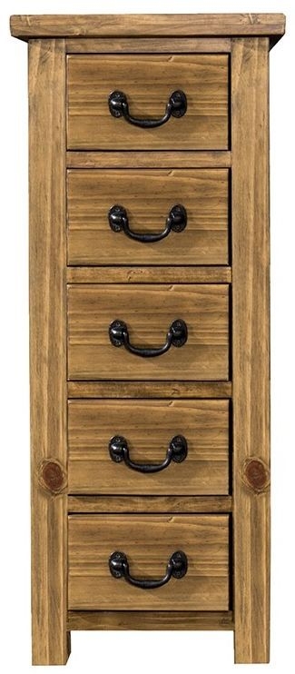 Cotswold Rustic Pine Narrow Chest 5 Drawers Wellington Style Tallboy