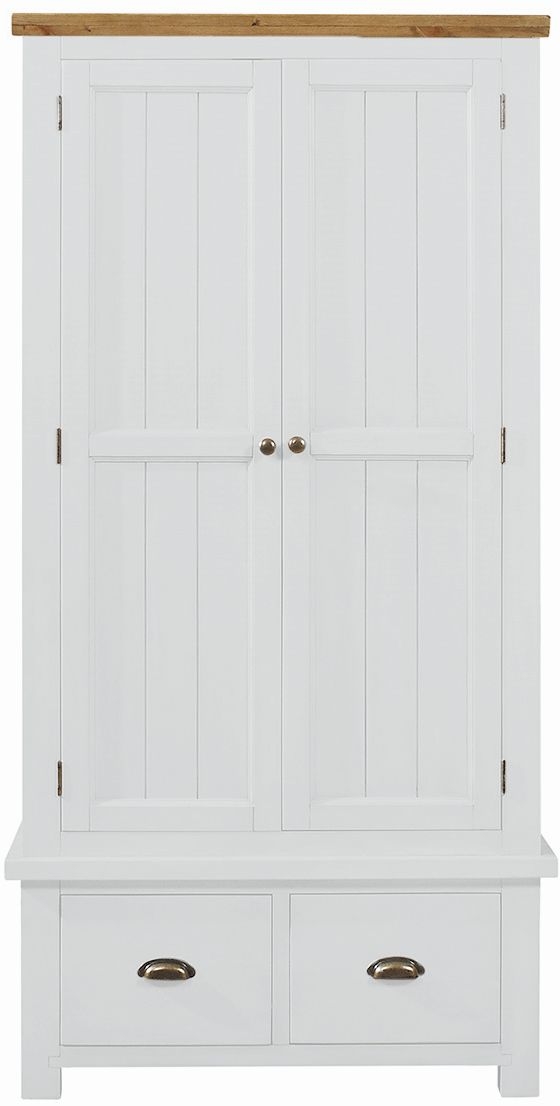 Cotswold White Painted Pine Double Wardrobe 2 Doors With 2 Bottom Storage Drawers