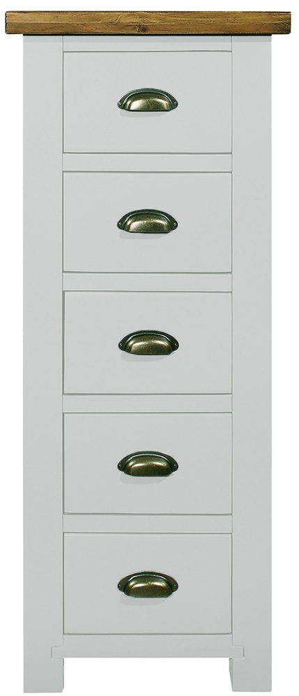 Cotswold White Painted Pine Narrow Chest 5 Drawers Wellington Style Tallboy