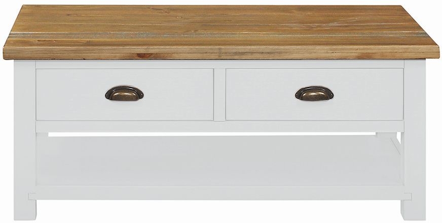 Cotswold White Painted Pine Coffee Table With 2 Drawers Storage