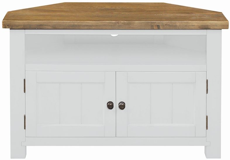 Cotswold White Painted Pine Corner Tv Unit 105cm W With Storage For Television Upto 32in Plasma