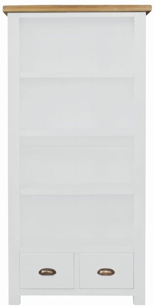 Cotswold White Painted Pine Large Bookcase Tall Bookshelf 180cm H With 2 Storage Drawers