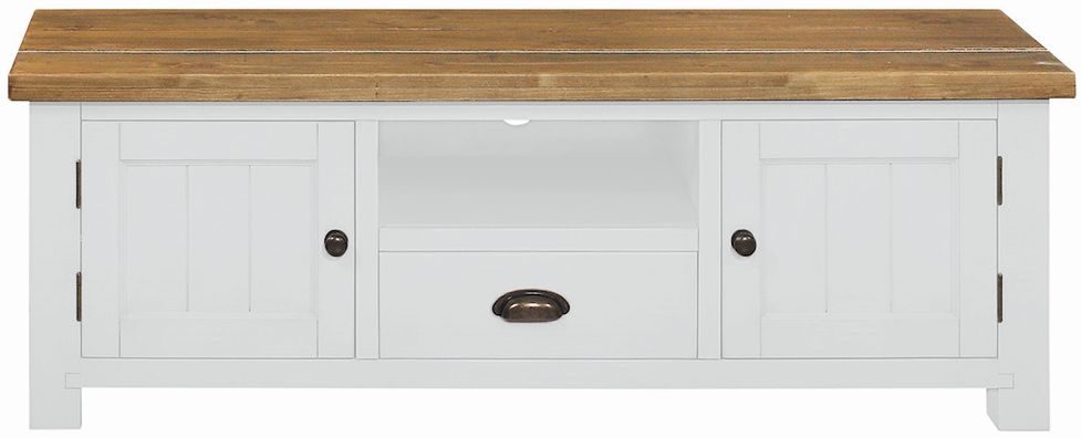 Cotswold White Painted Pine Large Tv Unit 146cm W With Storage For Television Upto 55in Plasma