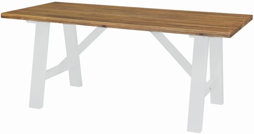 Cotswold White Painted Pine Trestle Dining Table 180cm Seats 6 To 8 Diners Rectangular Top