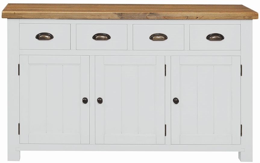 Cotswold White Painted Pine Medium Sideboard 149cm W With 3 Doors And 4 Drawers