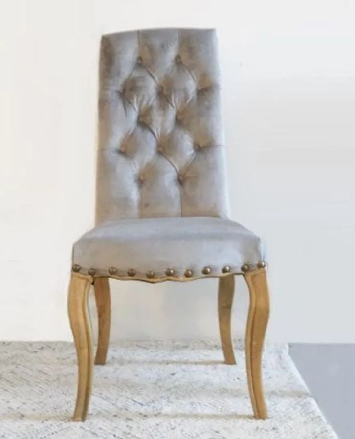 Donna Slate Grey Dining Chair Tufted Velvet Fabric Upholstered With Studs Sold In Pairs