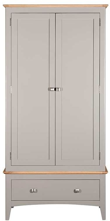 Eva Grey And Oak Double Wardrobe 2 Doors With 1 Bottom Storage Drawer