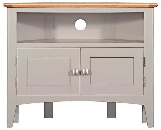 Eva Grey And Oak Corner Tv Unit 80cm W With Storage For Television Upto 32in Plasma