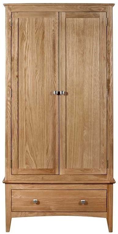 Eva Natural Oak Double Wardrobe 2 Doors With 1 Bottom Storage Drawer