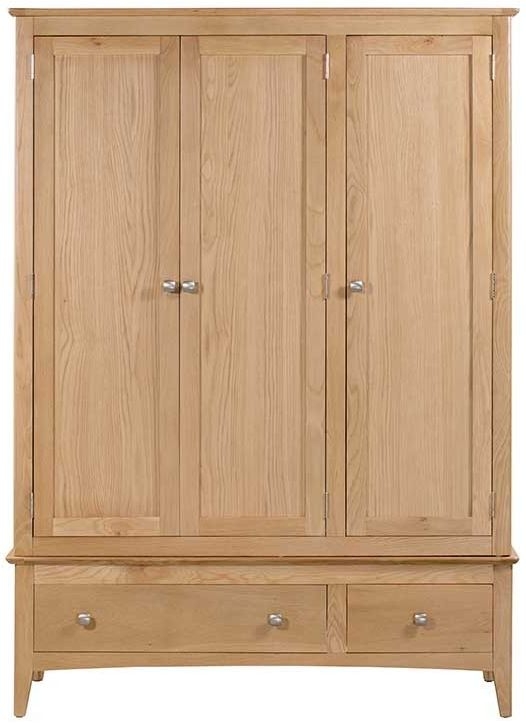 Eva Natural Oak Triple Wardrobe 3 Doors With 2 Bottom Storage Drawers