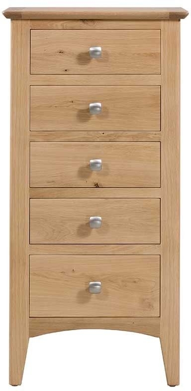 Eva Natural Oak Narrow Chest 5 Drawers Tallboy