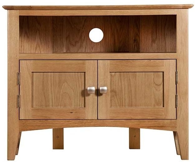 Eva Natural Oak Corner Tv Unit 80cm W With Storage For Television Upto 32in Plasma