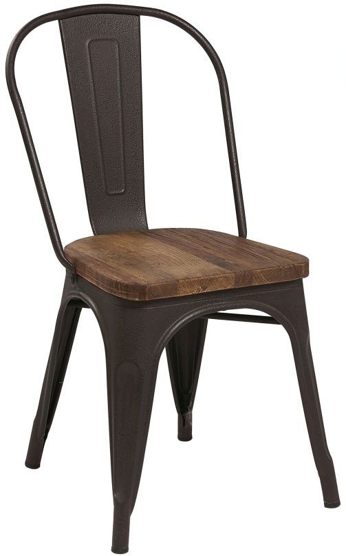 Hudson Bay Industrial Metal Solid Back Dining Chair With Wooden Seat Sold In Pairs