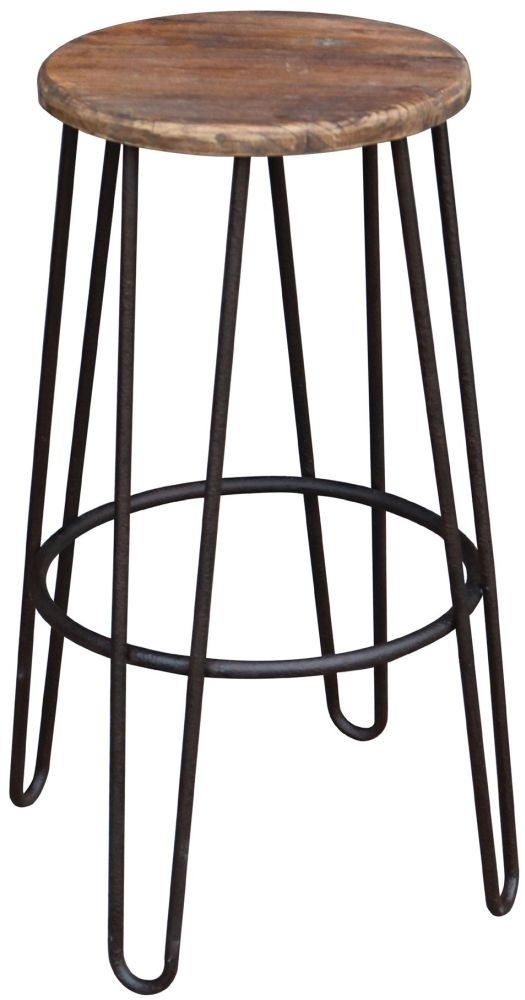 Hudson Bay Industrial Old Elm Round Barstool With Metal Hairpin Legs Sold In Pairs