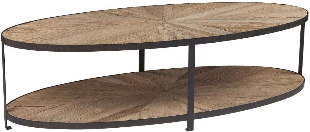 Hudson Bay Industrial Reclaimed Elm Parquet Top Oval Coffee Table 2 Tier