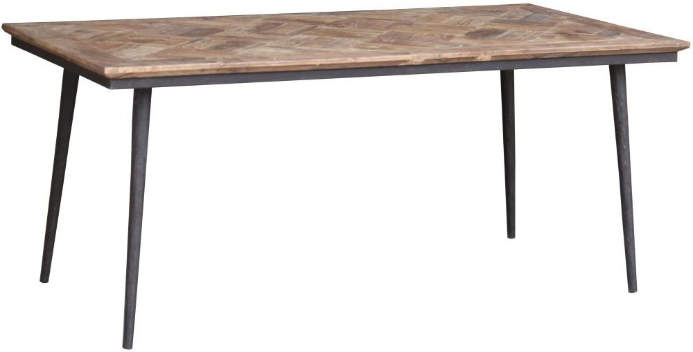 Hudson Bay Industrial Reclaimed Elm Parquet Top Dining Table 180cm Seats 6 To 8 Diners Rectangular Top