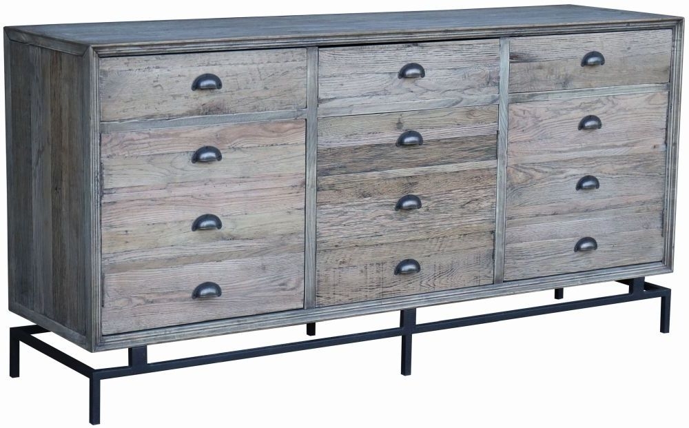 Hudson Bay Industrial Reclaimed Oak Extra Large Sideboard 180cm W With 3 Doors And 3 Drawers