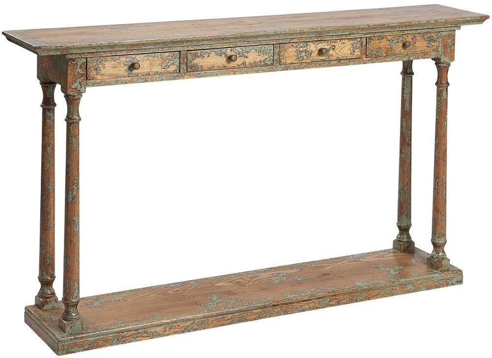 Hudson Bay Oak Narrow Hallway Console Table With 4 Drawers Victorian Style