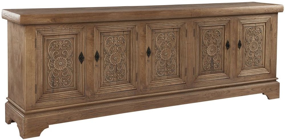 Hudson Bay Reclaimed Elm Extra Large Buffet Sideboard 266cm W With 5 Carved Doors Victorian Style