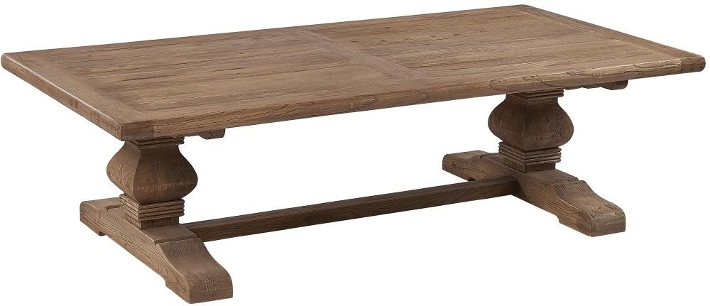 Hudson Bay Reclaimed Elm Refectory Coffee Table With Double Pedestal Balustrade Base Victorian Style