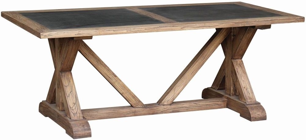 Hudson Bay Old Elm Rectangular Dining Table With Zinc Top And Trestle Base 200cm Seats 8 Diners Victorian Style