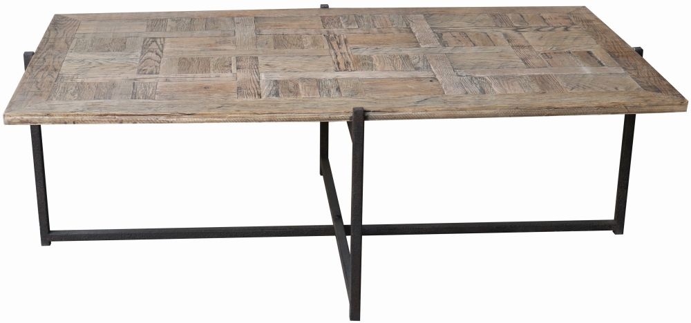 Hudson Bay Industrial Reclaimed Oak Coffee Table With Folding Black Metal Legs