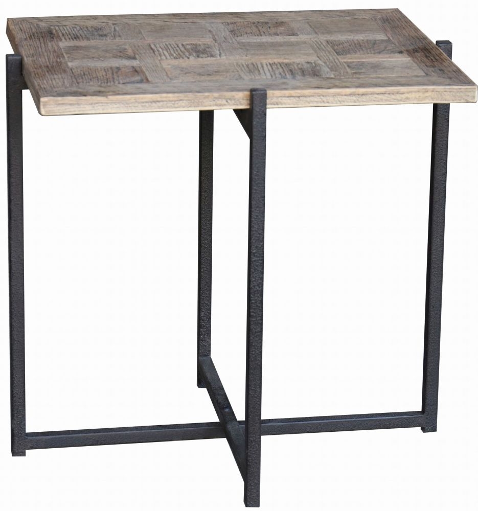 Hudson Bay Industrial Reclaimed Oak Side Table With Folding Black Metal Legs
