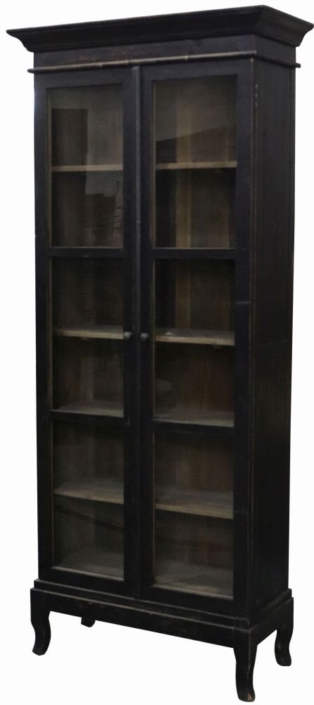 Hudson Bay Old Pine Black Glazed Display Cabinet 2 Glass Doors French Style