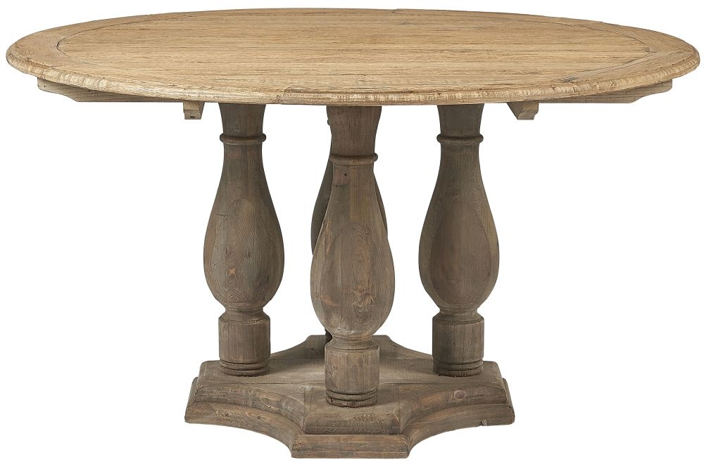Hudson Bay Reclaimed Elm Dining Table 140cm Dia Seats 4 To 6 Diners Round Top With Pedestal Base Victorian Style