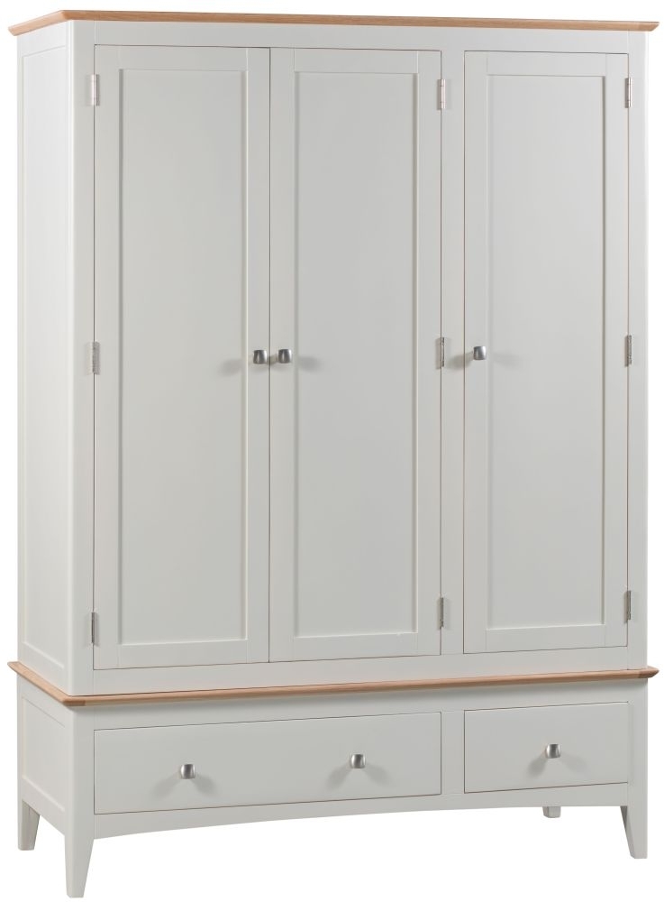 Lowell White And Oak Triple Wardrobe 3 Doors With 2 Bottom Storage Drawers