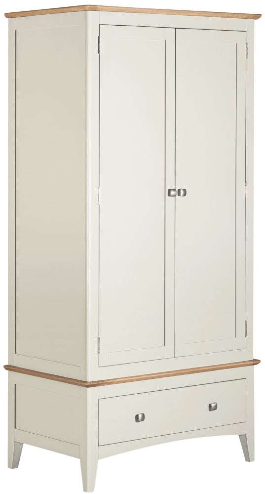 Lowell White And Oak Double Wardrobe 2 Doors With 1 Bottom Storage Drawer