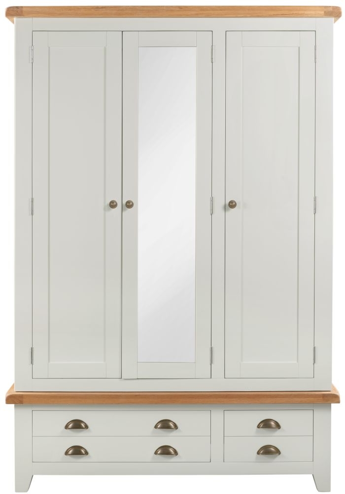 Wexford Grey And Oak Triple Wardrobe 3 Doors With 2 Bottom Storage Drawers