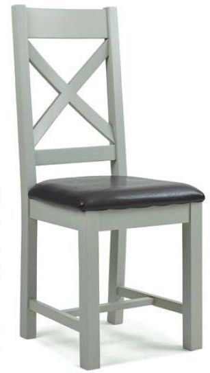 Wexford Grey Cross Back Dining Chair With Faux Leather Padded Seat Sold In Pairs