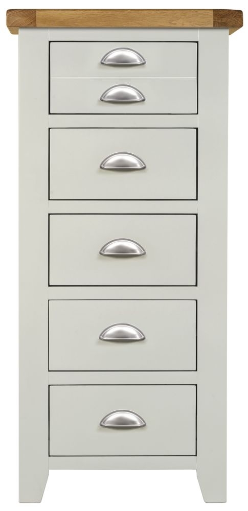 Wexford Grey And Oak Narrow Chest 5 Drawers Tallboy