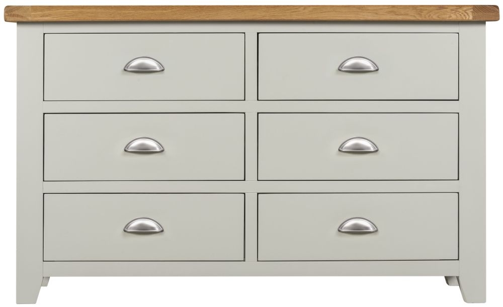 Wexford Grey And Oak Wide Chest 6 Drawers