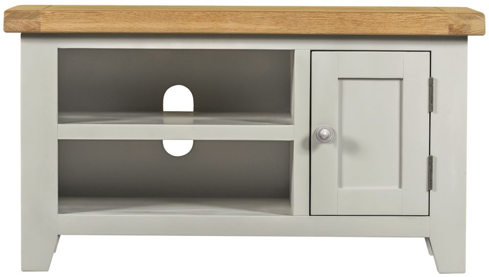 Wexford Grey And Oak Small Tv Unit 91cm W With Storage For Television Upto 32in Plasma