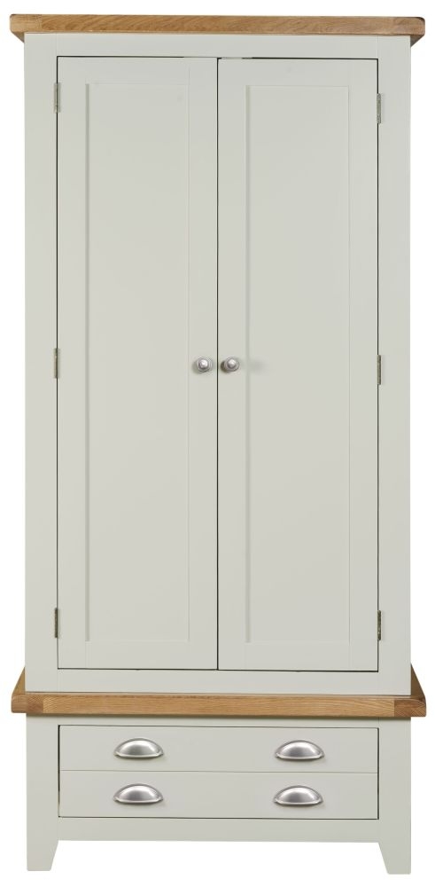 Wexford Grey And Oak Double Wardrobe 2 Doors With 1 Bottom Storage Drawer