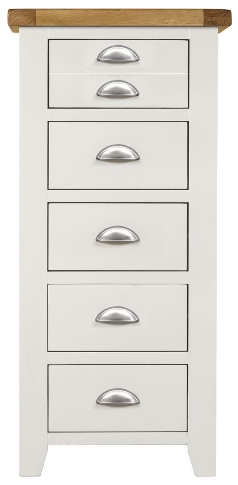 Wexford White And Oak Narrow Chest 5 Drawers Tallboy