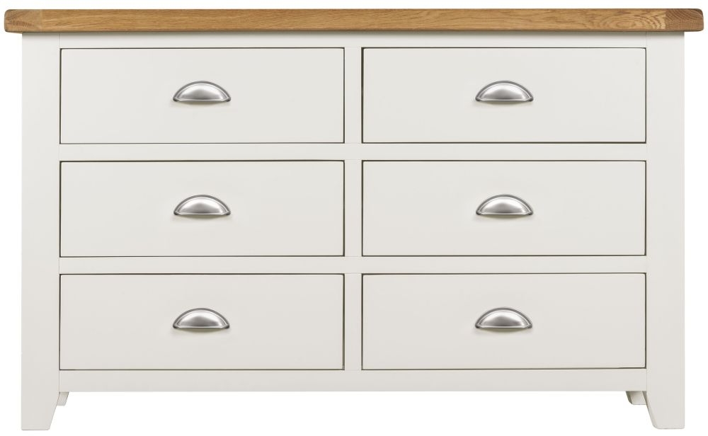 Wexford White And Oak Wide Chest 6 Drawers