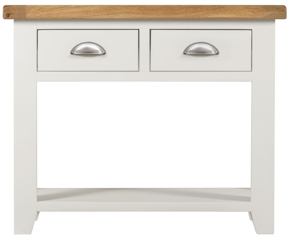 Wexford White And Oak Narrow Console Table With 2 Drawers