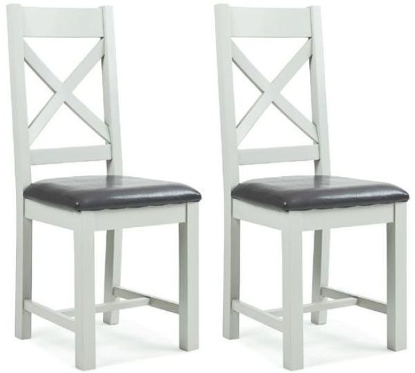Wexford White Cross Back Dining Chair With Faux Leather Padded Seat Sold In Pairs
